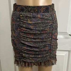 Free People Romi Mesh Women's Paisley Ruched Mini Skirt - Multicolor size